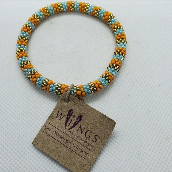 NWT Wings Orange & Blue Beaded Bracelet - Picture 5 of 5